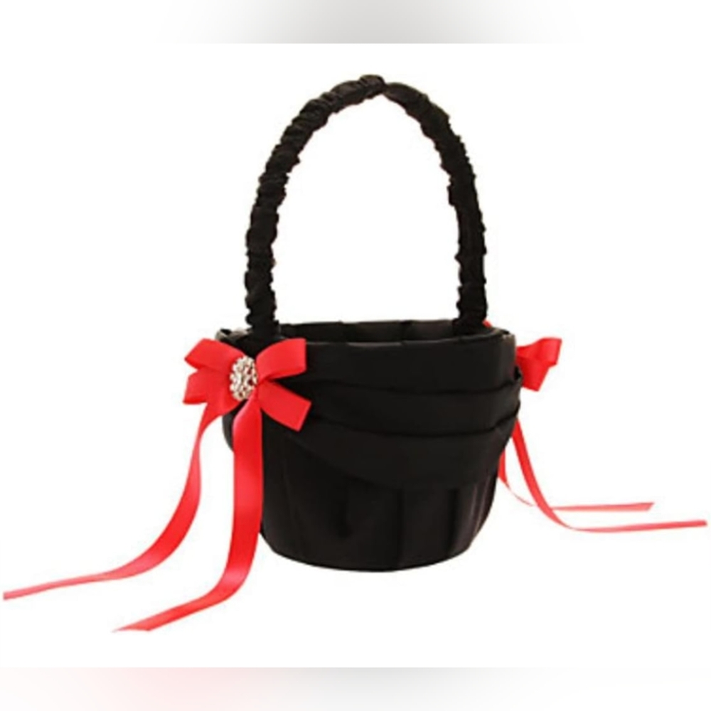 Fashion Bridal Black Basket W/Red Bows On Sides Brand New.